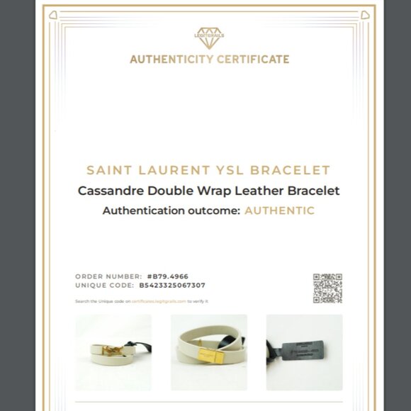 NWT Saint Laurent Cassandre Double Wrap Leather Bracelet in Cream & Gold - Picture 12 of 12